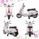 AIYAPLAY Vespa Licensed 12V Kids Electric Bike W/ 2 Training Wheels, White
