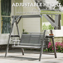Outsunny 3 Seater Wooden Garden Swing Chair with Side Tables, Dark Grey