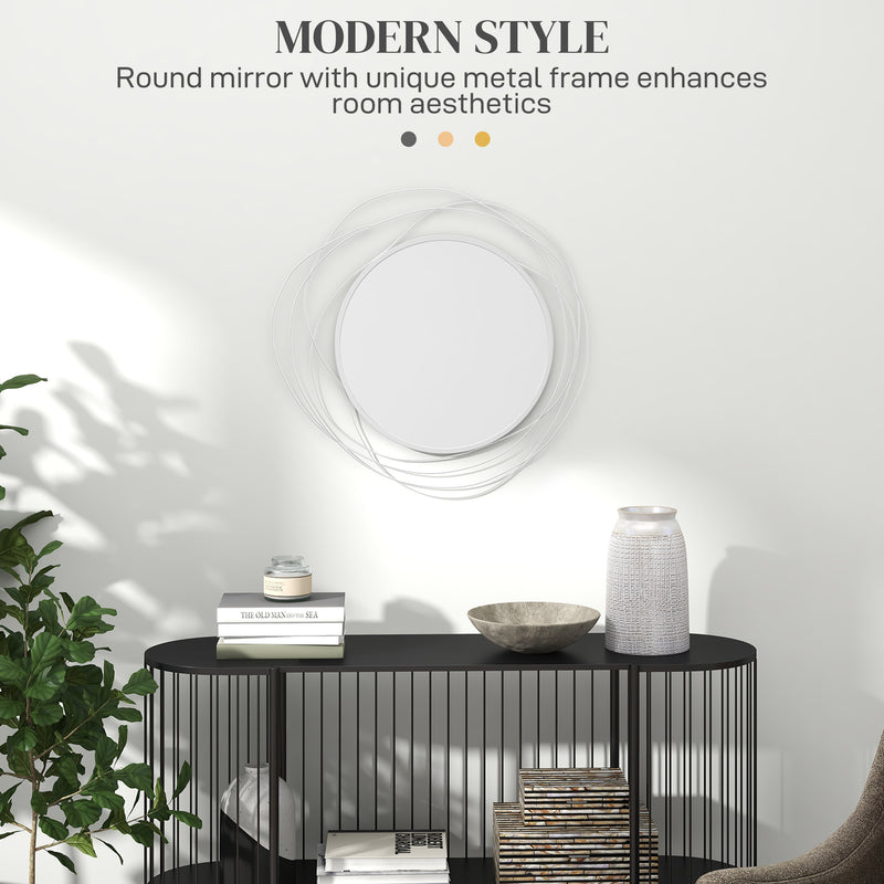 HOMCOM Metal Wall Art 65cm Round Mirror for Living Room Dining Room Silver