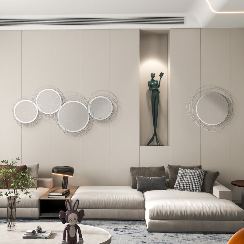 HOMCOM Metal Wall Art 65cm Round Mirror for Living Room Dining Room Silver