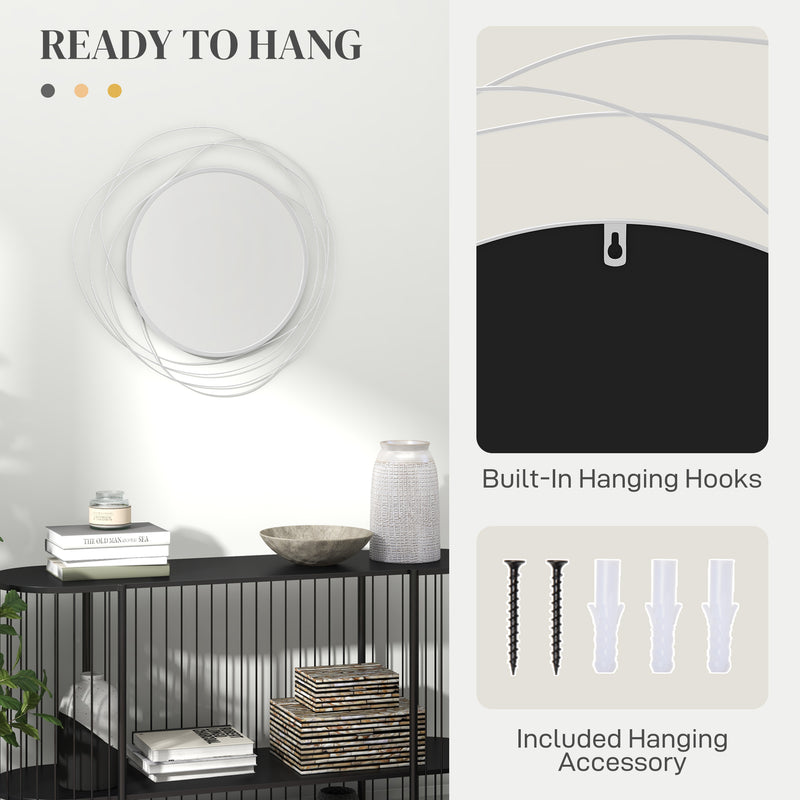 HOMCOM Metal Wall Art 65cm Round Mirror for Living Room Dining Room Silver
