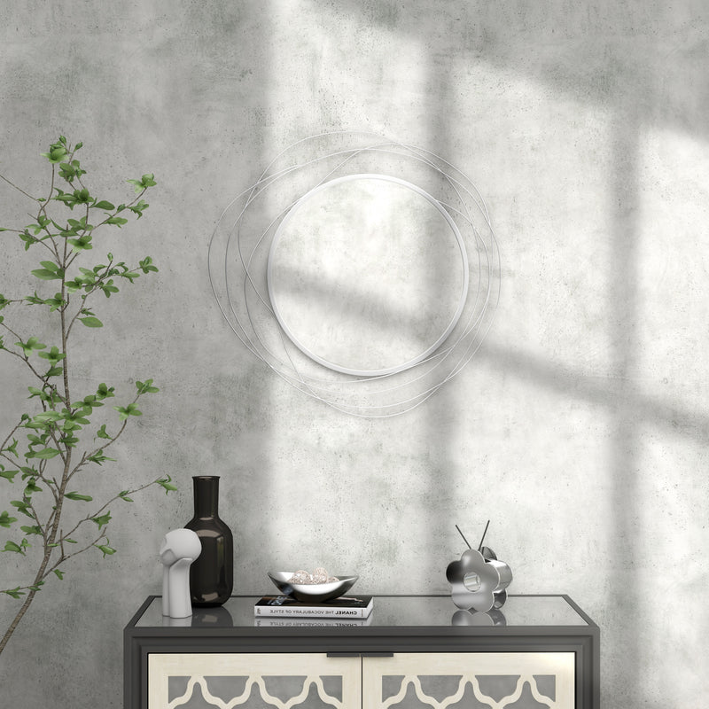 HOMCOM Metal Wall Art 65cm Round Mirror for Living Room Dining Room Silver