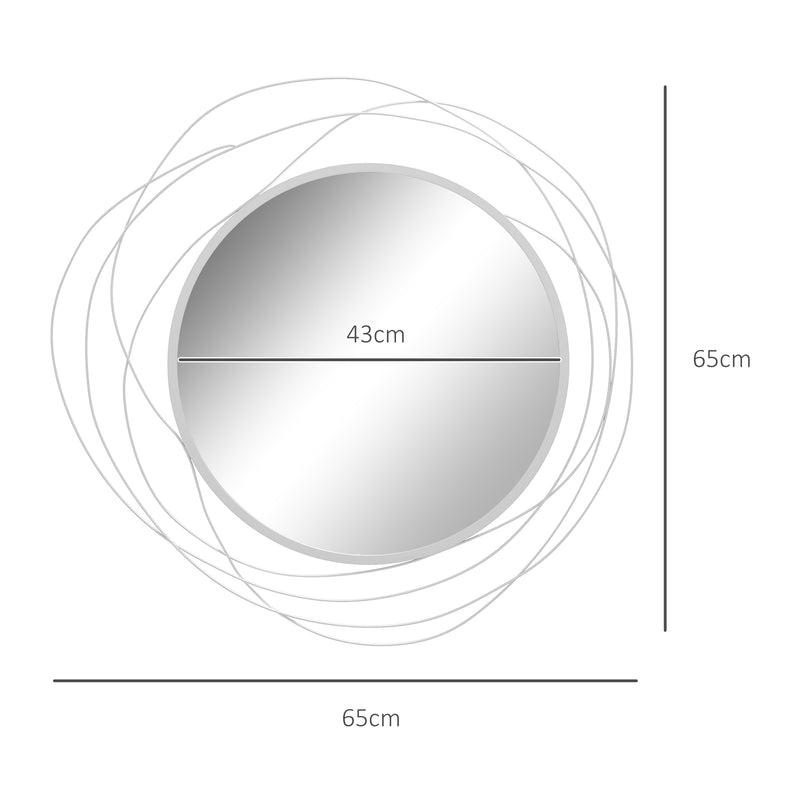 HOMCOM Metal Wall Art 65cm Round Mirror for Living Room Dining Room Silver