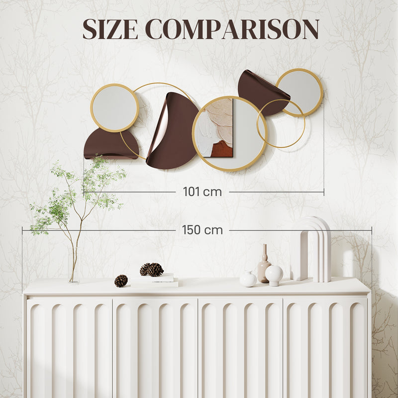 HOMCOM Metal Wall Art, Decorative Mirror Decor for Living Room, Gold Tone