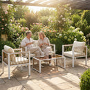Outsunny 4 Seater Rattan Garden Furniture Set With Metal Frame, Cream White