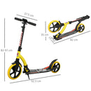HOMCOM Teens Adult Kick Scooter Foldable Adjust Aluminium For 14+ Yellow