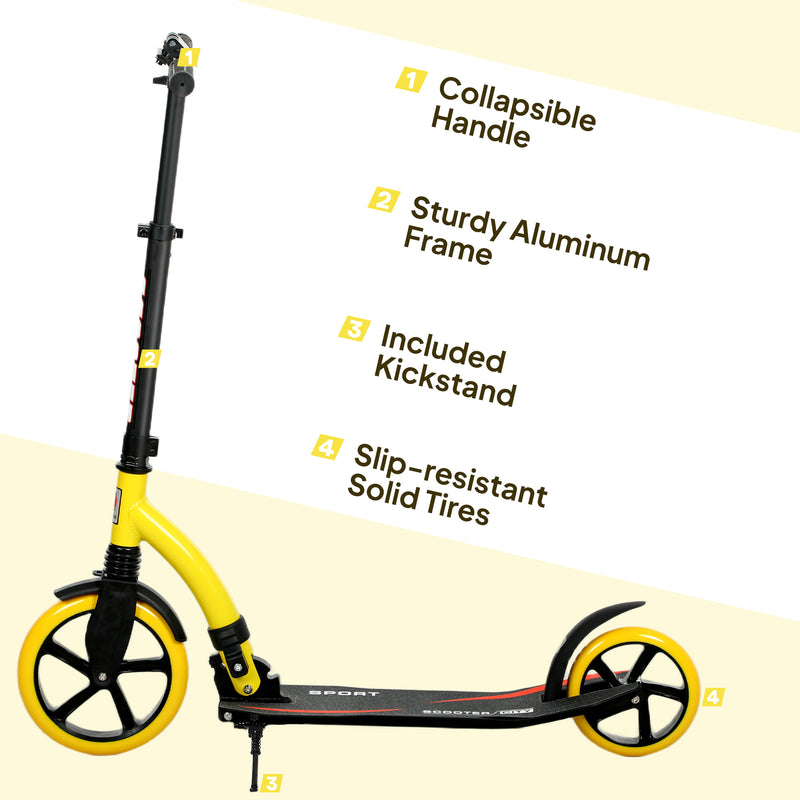 HOMCOM Teens Adult Kick Scooter Foldable Adjust Aluminium For 14+ Yellow