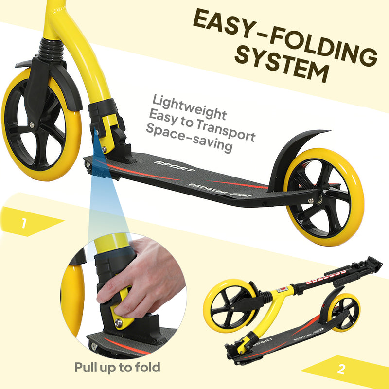 HOMCOM Teens Adult Kick Scooter Foldable Adjust Aluminium For 14+ Yellow