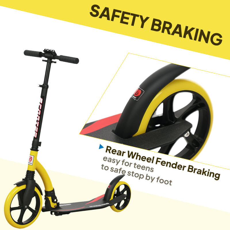 HOMCOM Teens Adult Kick Scooter Foldable Adjust Aluminium For 14+ Yellow