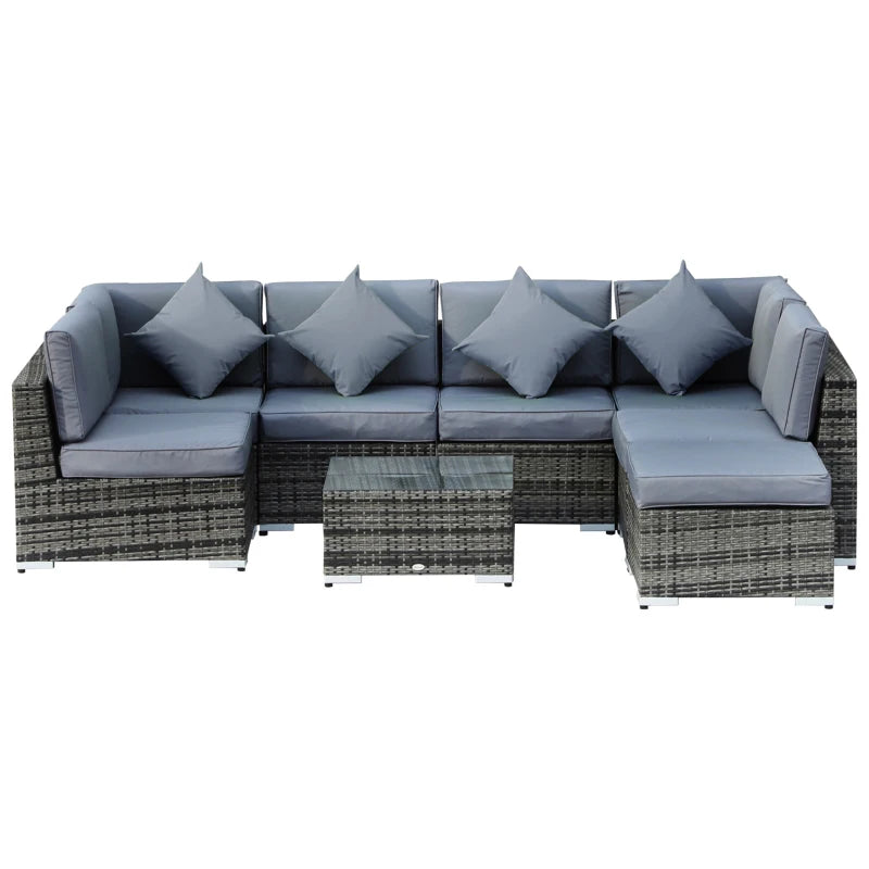 Outsunny Rattan Corner Sofa Set 8 Piece - Grey