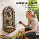 Outsunny Wall-Mounted Water Fountain, Garden Water Feature with LED Lights
