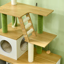 PawHut 2-in-1 Hidden Litter Box with Green Leaf Cat Tree, Indoor - Oak