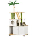 PawHut 2-in-1 Hidden Litter Box with Green Leaf Cat Tree, Indoor - Oak