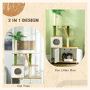 PawHut 2-in-1 Hidden Litter Box with Green Leaf Cat Tree, Indoor - Oak