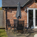 Outdoor 4 Person Rectangular Glass Top Garden Dining Table Chairs With Grey Havana Parasol & Base