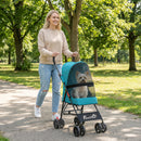 PawHut Foldable Dog Stroller with Mesh Windows for Mini Dogs, Dark Green