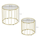 HOMCOM Coffee Table Set Of 2, Nest Of Tables With Metal Frame, Gold Tone