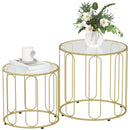 HOMCOM Coffee Table Set Of 2, Nest Of Tables With Metal Frame, Gold Tone