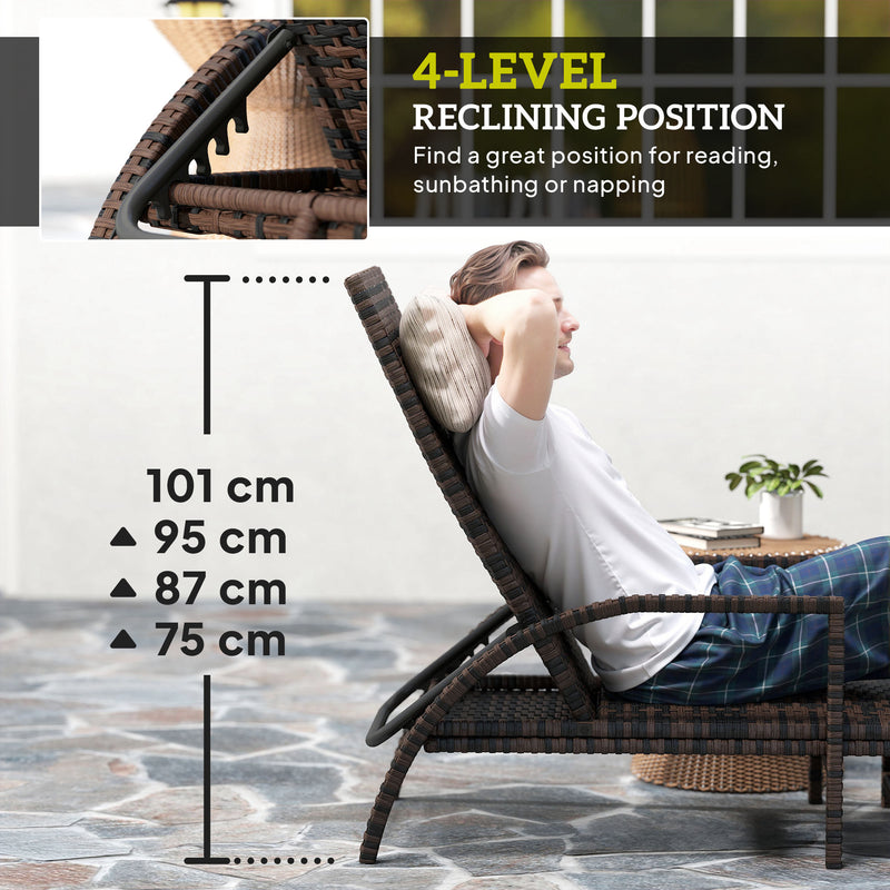 Outsunny PE Rattan Sun Lounger with 4-Level Adjustable Backrest
