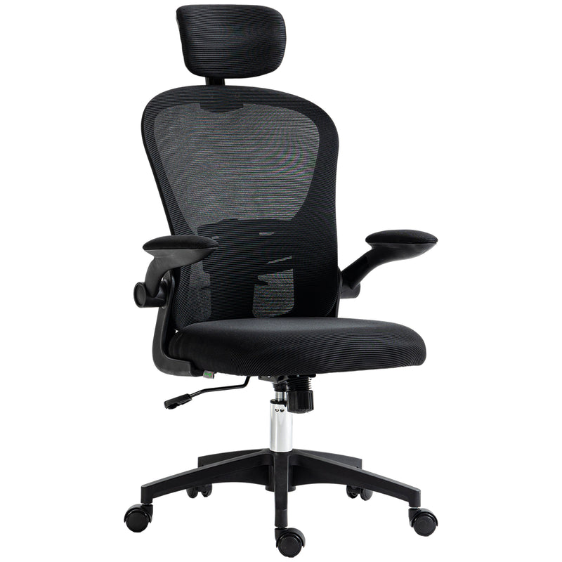 Vinsetto Mesh Chair With Headrest, 4D Lumbar Support, Flip-up Arm - White/Pink/Black