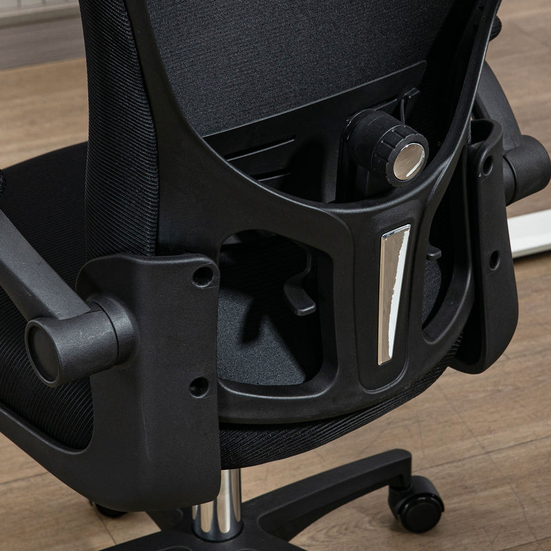 Vinsetto Mesh Chair With Headrest, 4D Lumbar Support, Flip-up Arm - White/Pink/Black