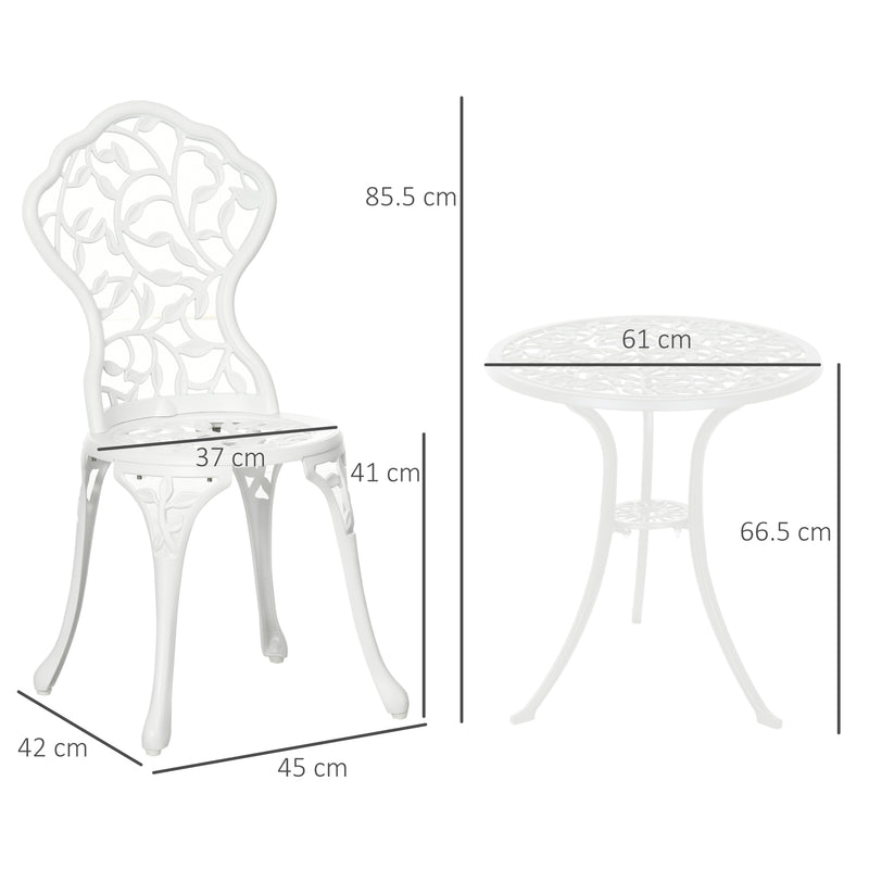 Outsunny Aluminium Bistro Set Garden Coffee Table Chair Outdoor Dining Set White