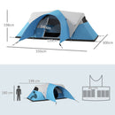 Outsunny 3000mm Waterproof Camping Tent w/ Porch & Sewn in Groundsheet, Blue