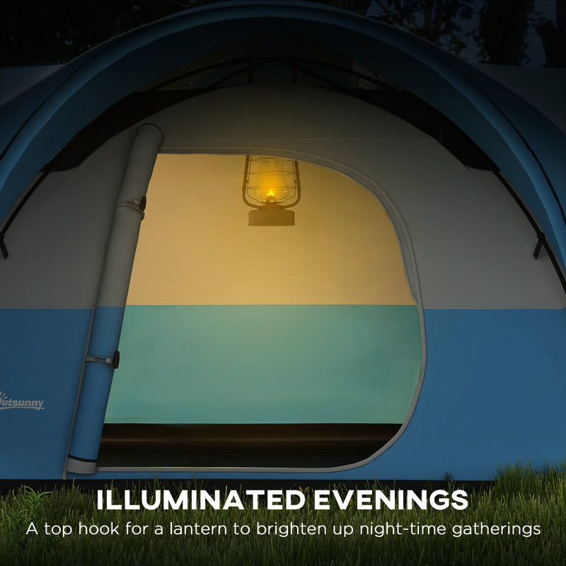 Outsunny 3000mm Waterproof Camping Tent w/ Porch & Sewn in Groundsheet, Blue
