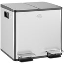 HOMCOM Dual Kitchen Bin Pedal Bin for Recycling and Waste, Silver Tone