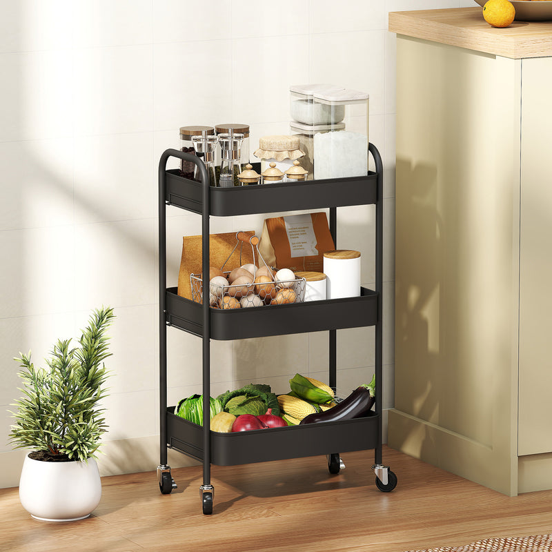 HOMCOM 3 Tier Rolling Utility Cart with 3 Mesh Basket