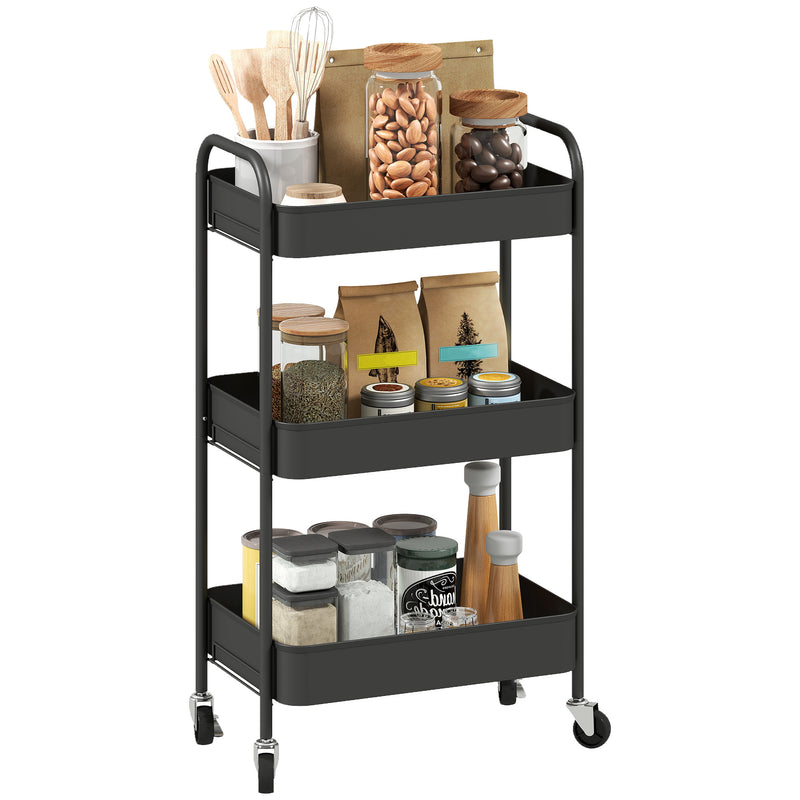 HOMCOM 3 Tier Rolling Utility Cart with 3 Mesh Basket