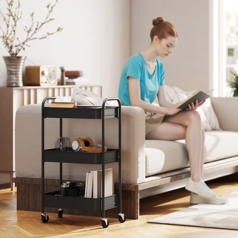 HOMCOM 3 Tier Rolling Utility Cart with 3 Mesh Basket
