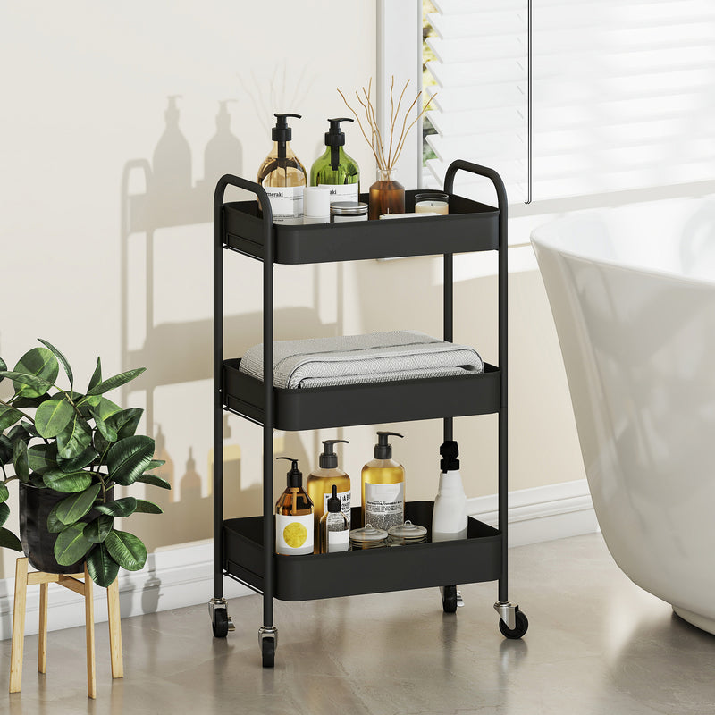 HOMCOM 3 Tier Rolling Utility Cart with 3 Mesh Basket