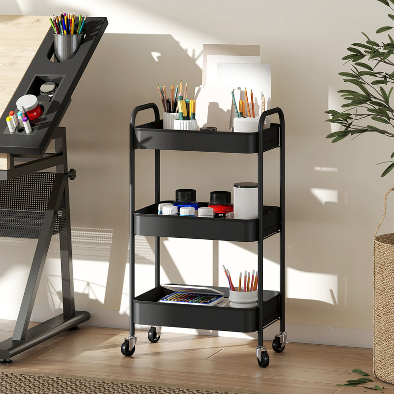 HOMCOM 3 Tier Rolling Utility Cart with 3 Mesh Basket