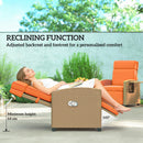 Outsunny Rattan Garden Recliner Sun Lounger W/ Flip Table, Khaki/Orange