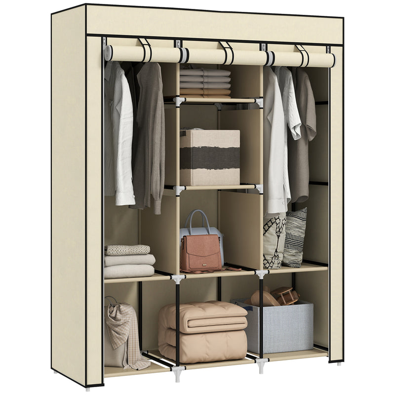 HOMCOM Fabric Portable Wardrobe with 8 Shelves 2 Hanging Rails