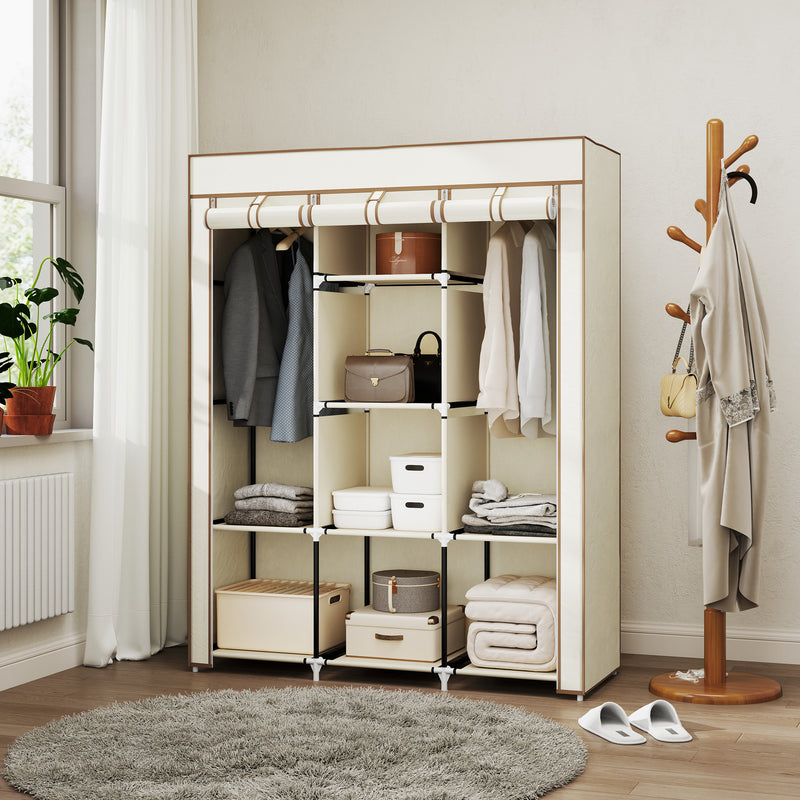 HOMCOM Fabric Portable Wardrobe with 8 Shelves 2 Hanging Rails