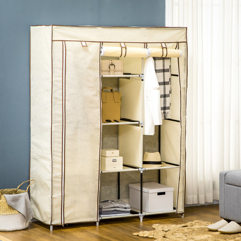 HOMCOM Fabric Portable Wardrobe with 8 Shelves 2 Hanging Rails