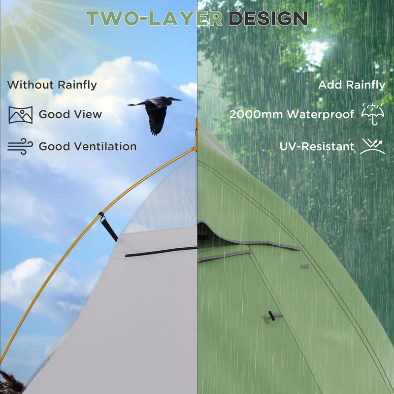 Outsunny Double Layer Camping Tent For 1-2 Man, 2000mm Waterproof - Orange/Green