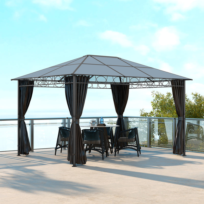 Outsunny 3 x 4m Hardtop Gazebo for Garden Party w/ Polycarbonate Curtains