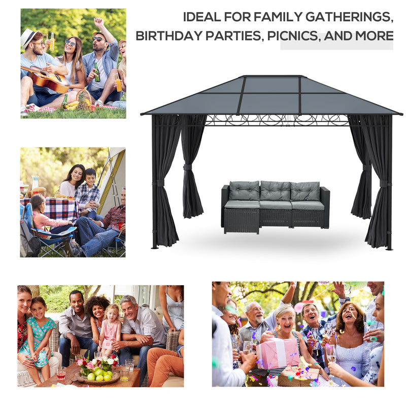 Outsunny 3 x 4m Hardtop Gazebo for Garden Party w/ Polycarbonate Curtains