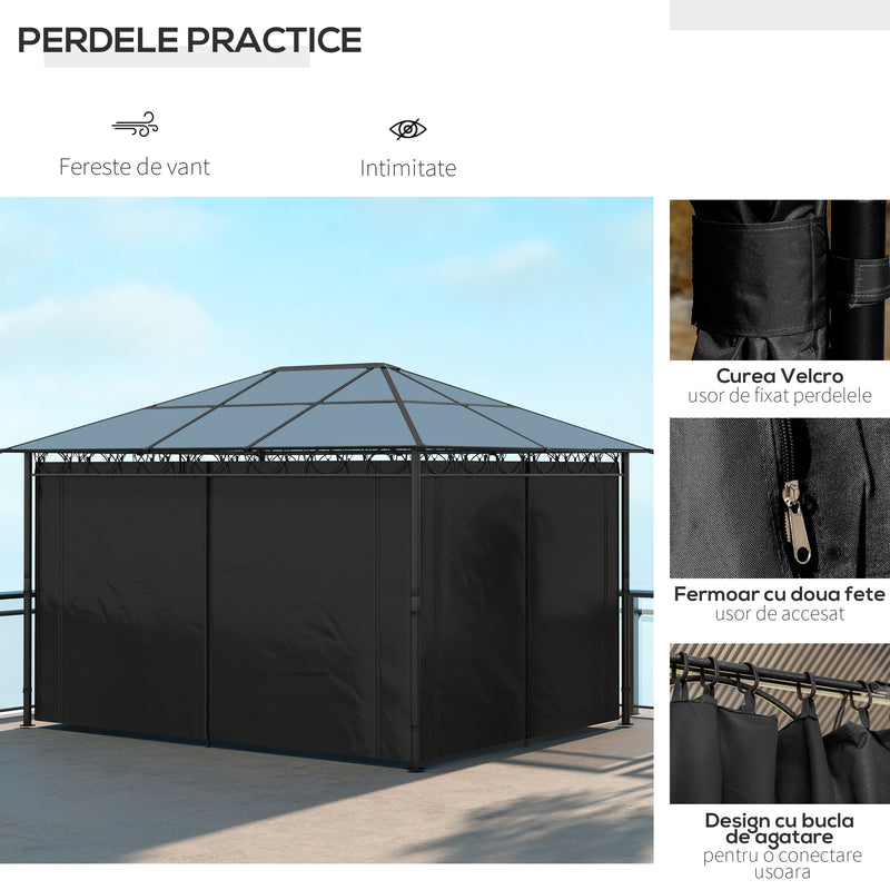 Outsunny 3 x 4m Hardtop Gazebo for Garden Party w/ Polycarbonate Curtains