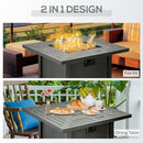 Outsunny Square Propane Gas Fire Pit Table, 50000 BTU Rattan Smokeless Firepit Patio Heater with Protective Cover, Lava Rocks and Lid, 71cm x 71cm x 62cm, Black