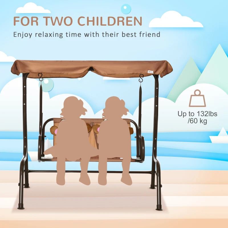 Outsunny 2 Seater Children's  Garden Swing Seat Monkey Pattern - Brown