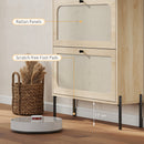 HOMCOM Boho Narrow Shoe Cabinet, Shoe Rack with 2 Flip Drawers, Oak