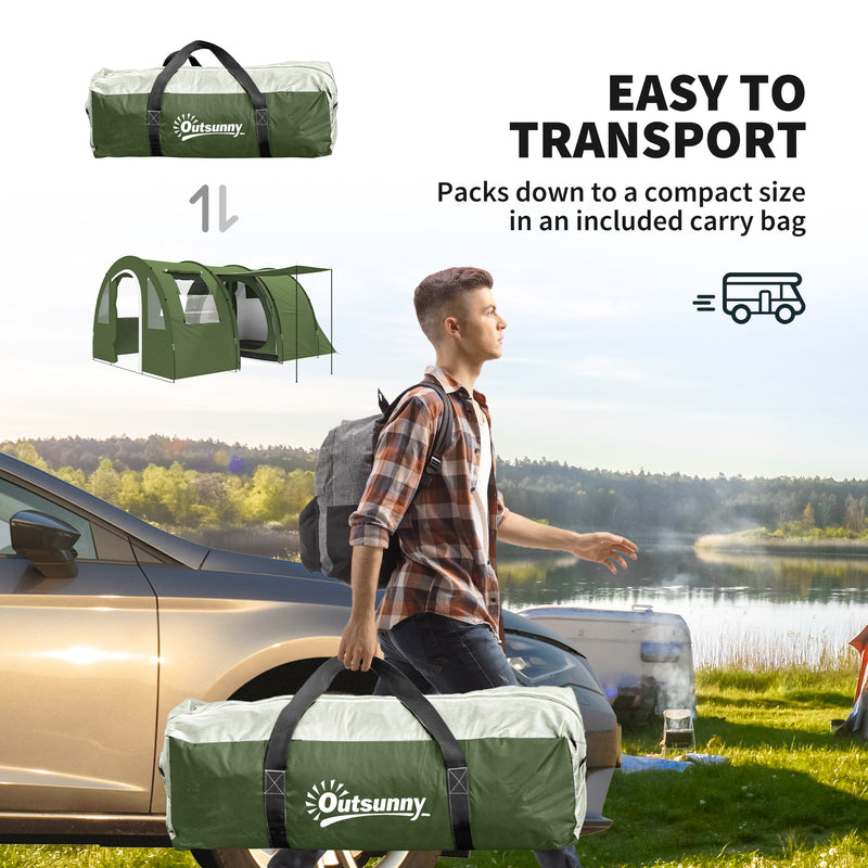 Outsunny 5-6 Man Family Tent Camping Tent with 2 Room and Carry Bag, Green