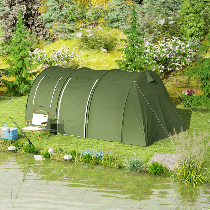 Outsunny 5-6 Man Family Tent Camping Tent with 2 Room and Carry Bag, Green