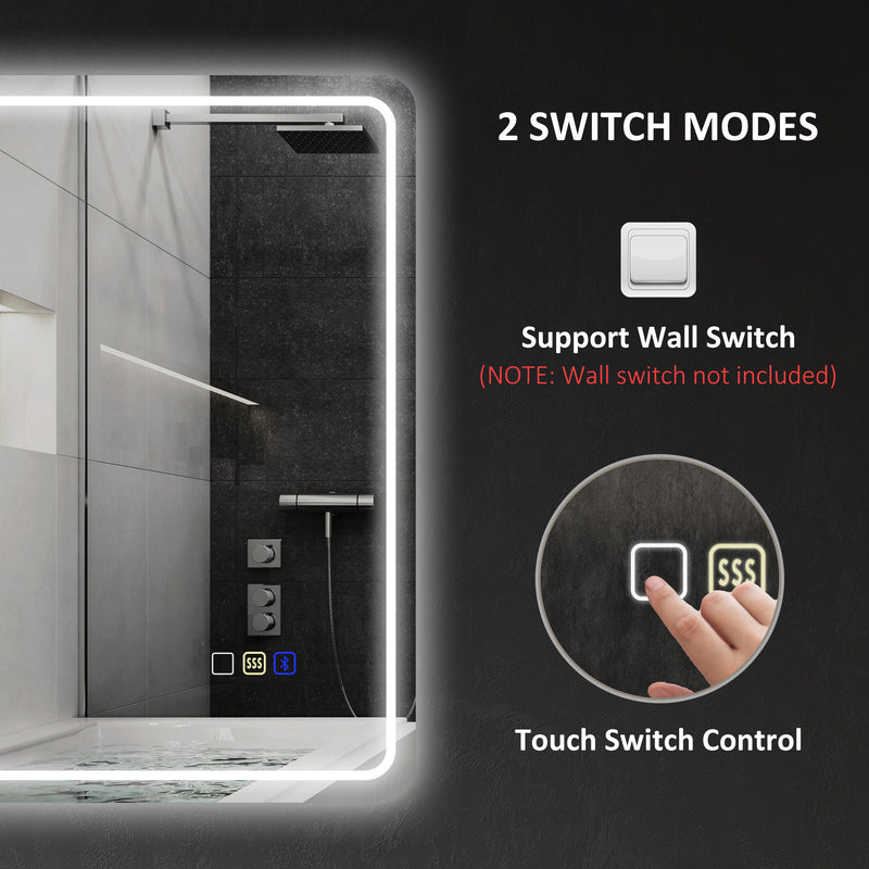HOMCOM Illuminated Bathroom Mirror With Bluetooth Silver