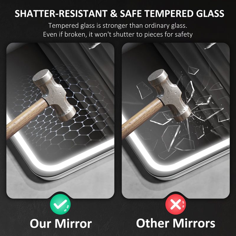 HOMCOM Illuminated Bathroom Mirror With Bluetooth Silver