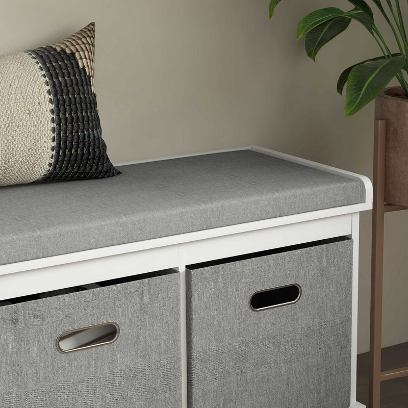 HOMCOM Shoe Bench with Seat, Shoe Storage Bench with Fabric Drawers, White